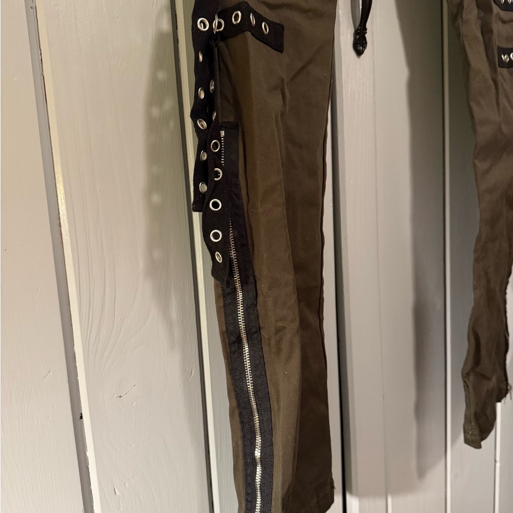 Hot Topic Dark Olive Pants with Black Accents - Picture 3 of 8